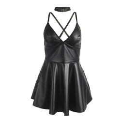 Subblime - 955373 Robe À Bretelles En Cuir Noir S/M